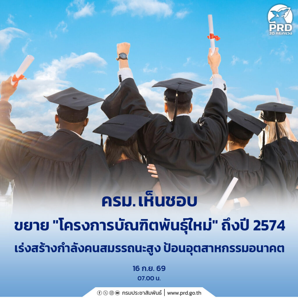 ครม. เห็นชอบขยาย &ldquo;โครงการบัณฑิตพันธุ์ใหม่&rdquo; ถึงปี 2574 เร่งสร้างกำลังคนสมรรถนะสูง ป้อนอุตสาหกรรมอนาคต